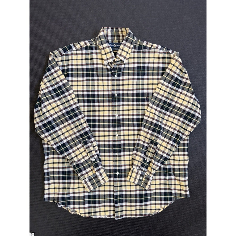 Vtg Ralph Lauren The Big Shirt Men M Button Oxford Plaid M